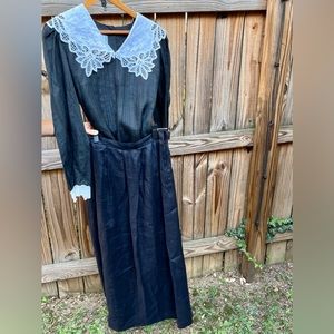 Elegant vintage 2-piece linen-and-lace formal dress